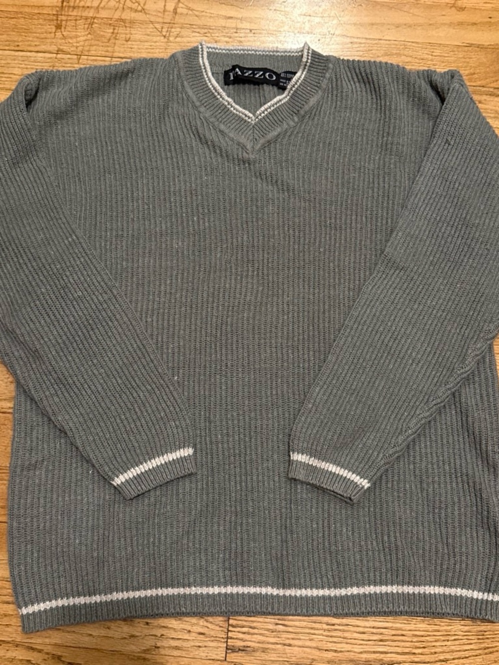 PAZZO Men's Green/Gray V-Neck Sweater with White Contrast Trim